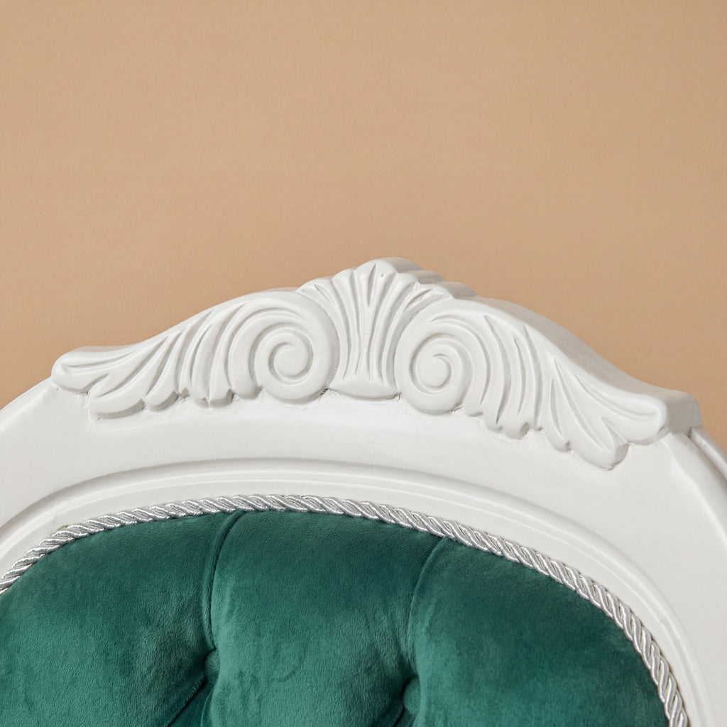 The 'Louis-Philippe Foglia' Dining Chair | White Solid Beech Wood & Tufted Velvet