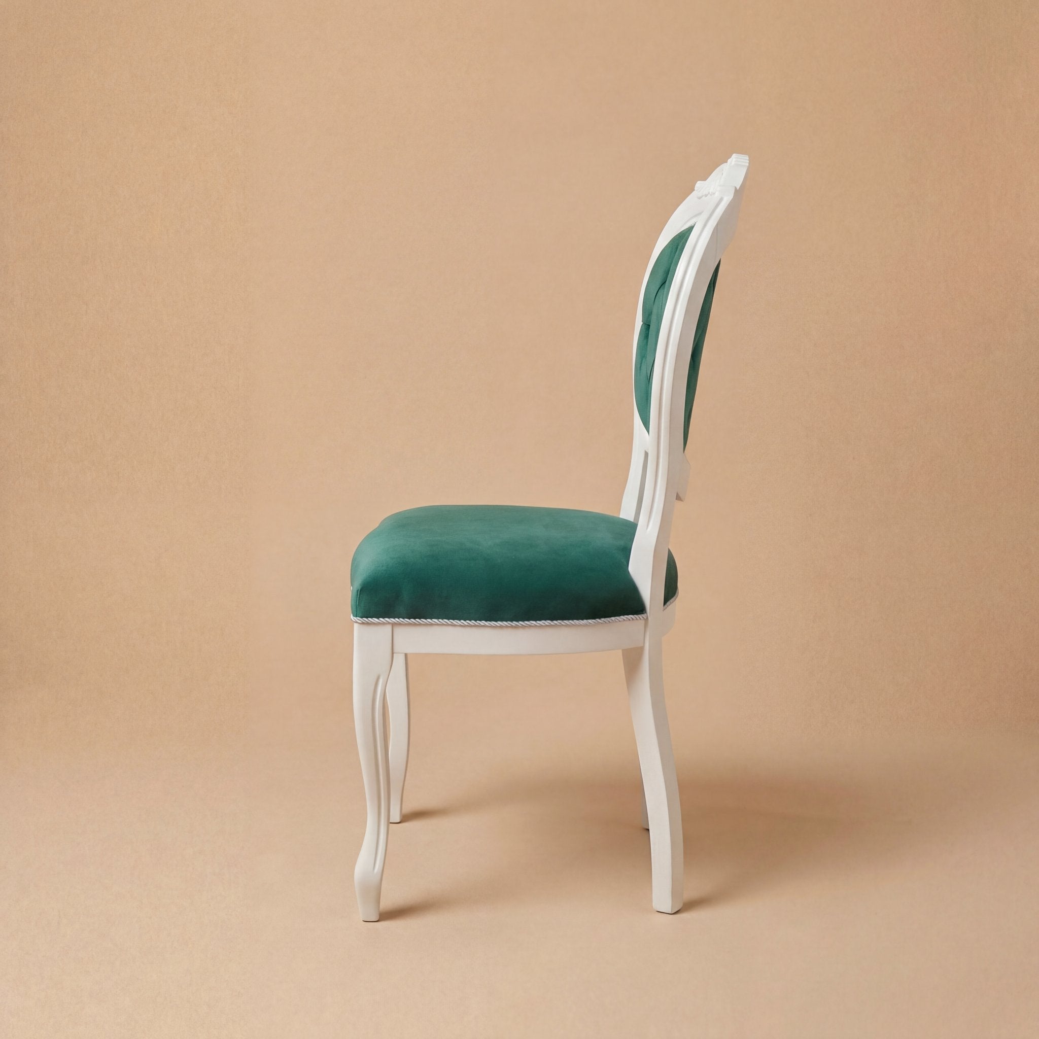 The 'Louis-Philippe Foglia' Dining Chair | White Solid Beech Wood & Tufted Velvet