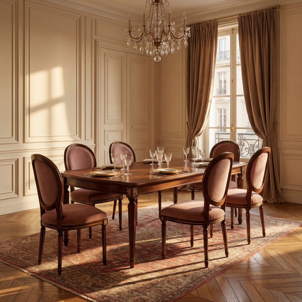 Der 'Louis XVI' Esszimmerstuhl | Walnuss-Finish & Goldpatina