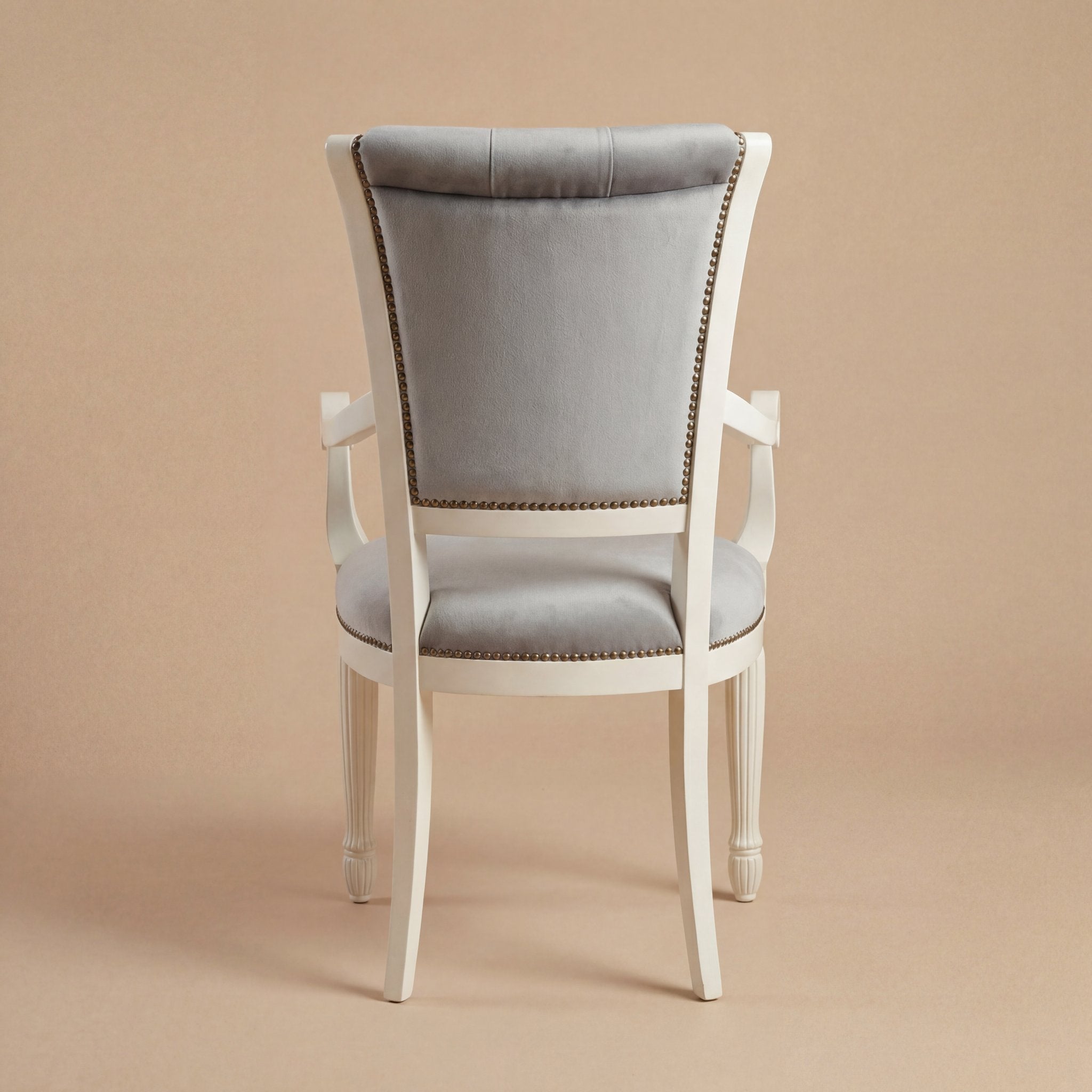Le fauteuil à manger 'Marco Polo' | Bois de hêtre massif blanc & Velours capitonné