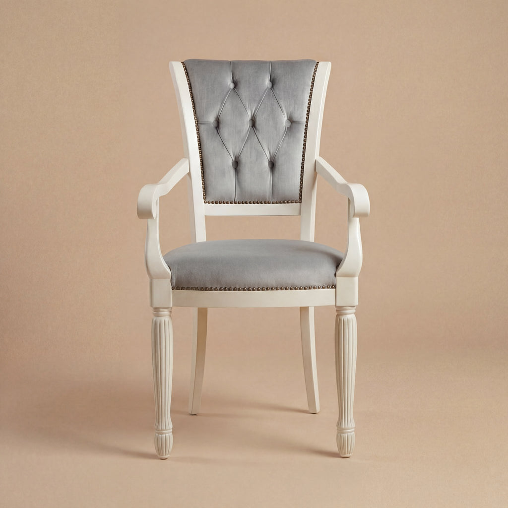 Le fauteuil à manger 'Marco Polo' | Bois de hêtre massif blanc & Velours capitonné