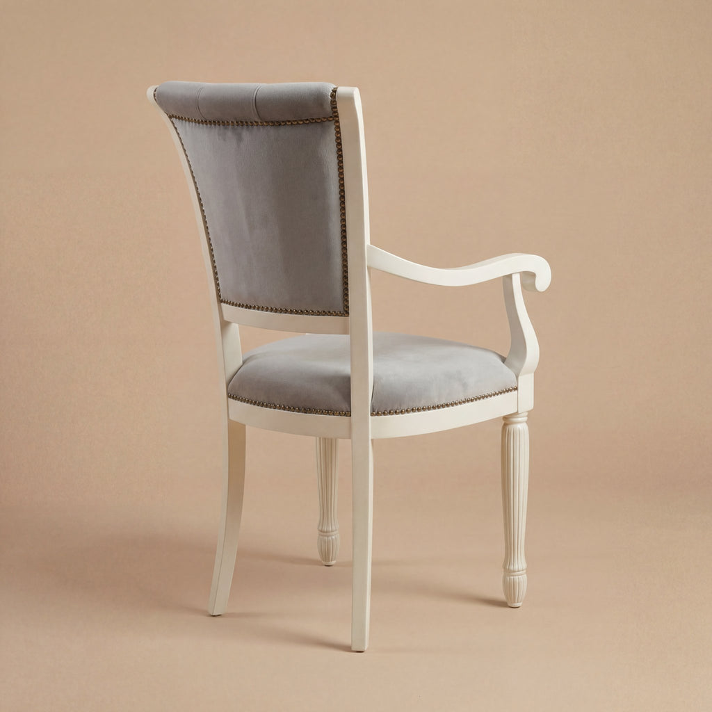 Le fauteuil à manger 'Marco Polo' | Bois de hêtre massif blanc & Velours capitonné