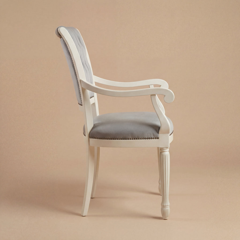 Le fauteuil à manger 'Marco Polo' | Bois de hêtre massif blanc & Velours capitonné