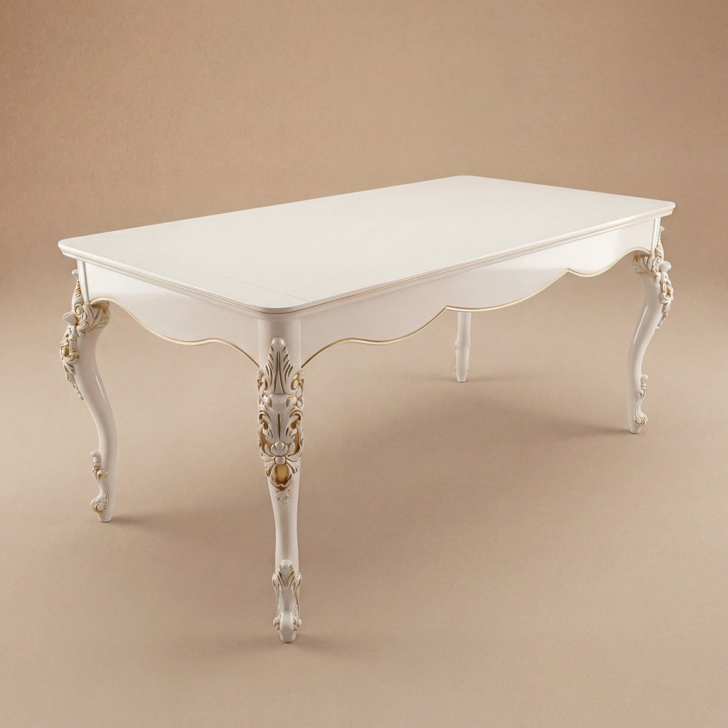 The 'Venere' Gold Edition Dining Table | White Solid Beech Wood & Gold Accents