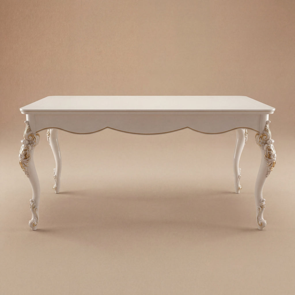 The 'Venere' Gold Edition Dining Table | White Solid Beech Wood & Gold Accents