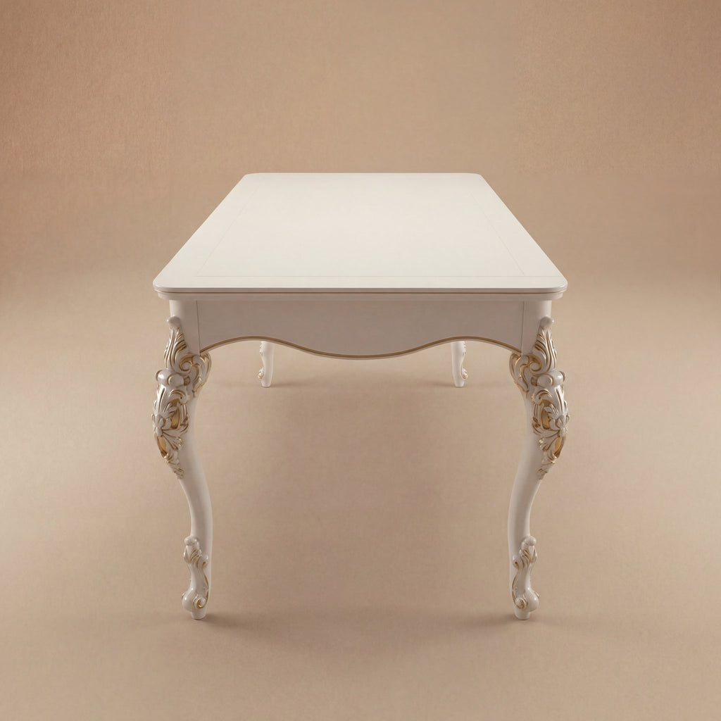 The 'Venere' Gold Edition Dining Table | White Solid Beech Wood & Gold Accents