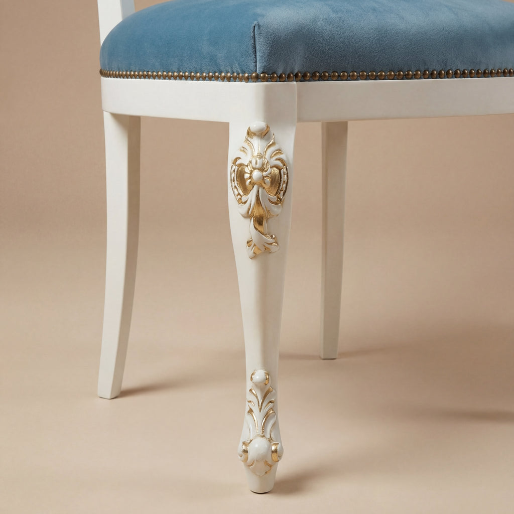 La chaise à manger 'Venere' Édition Or | Bois de hêtre massif blanc & Velours capitonné