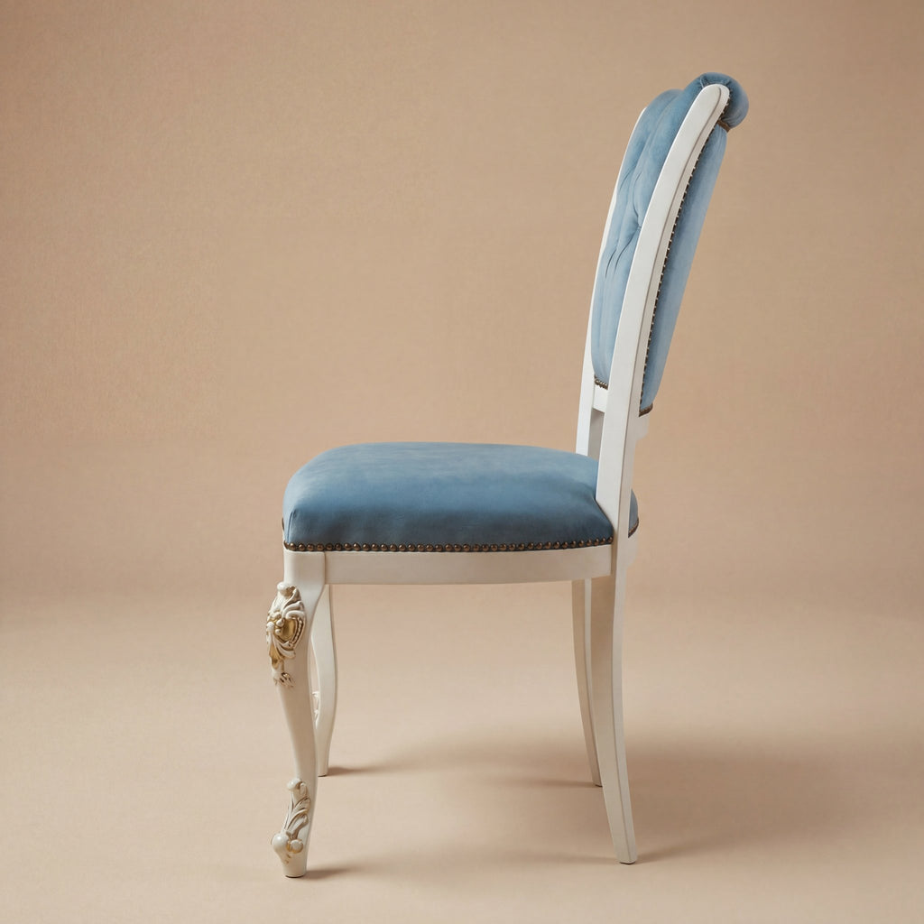 La chaise à manger 'Venere' Édition Or | Bois de hêtre massif blanc & Velours capitonné