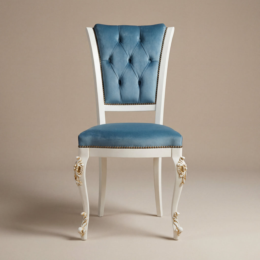 La chaise à manger 'Venere' Édition Or | Bois de hêtre massif blanc & Velours capitonné