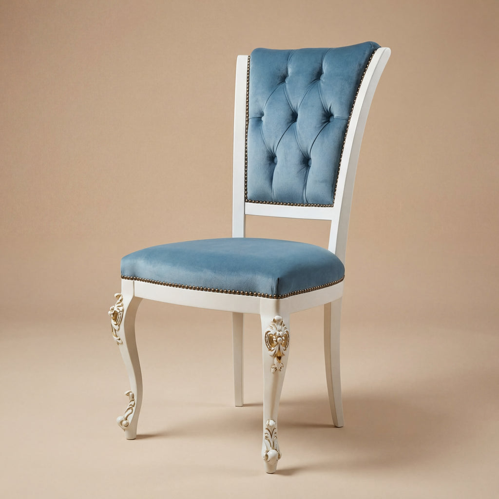 La chaise à manger 'Venere' Édition Or | Bois de hêtre massif blanc & Velours capitonné