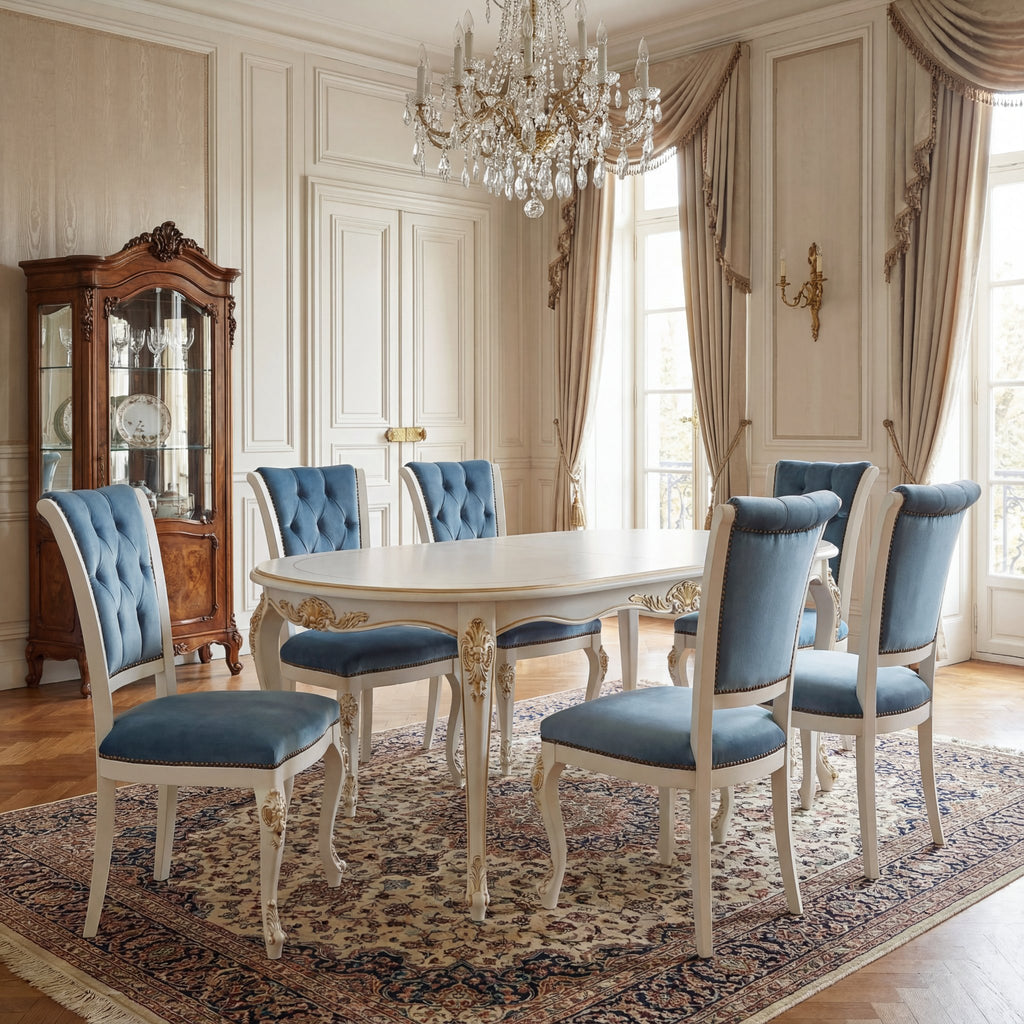 La chaise à manger 'Venere' Édition Or | Bois de hêtre massif blanc & Velours capitonné