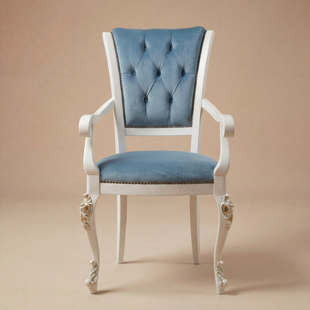 The 'Venere' Gold Edition Dining Armchair | White Solid Beech Wood & Tufted Velvet