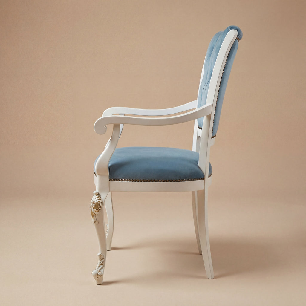 The 'Venere' Gold Edition Dining Armchair | White Solid Beech Wood & Tufted Velvet