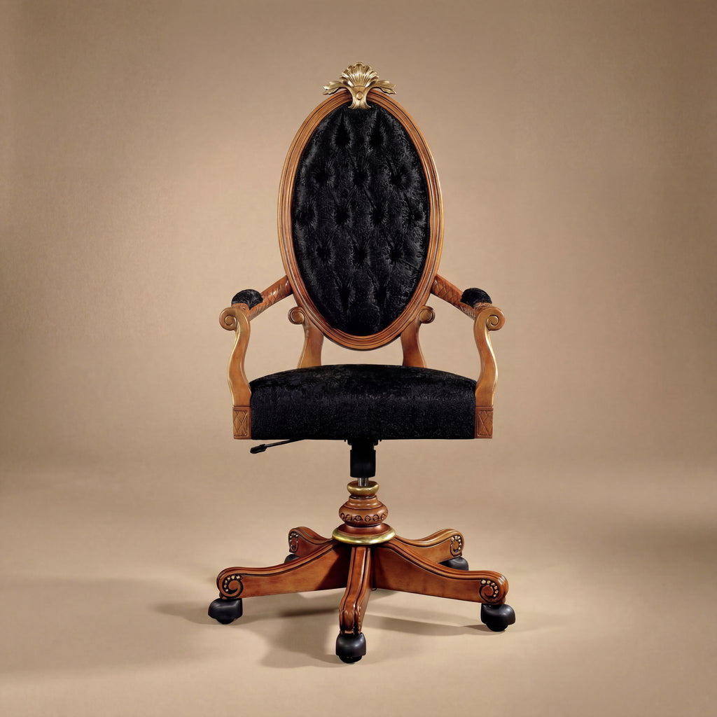 Front view showing the width and tufted details of the Meggio executive chair.