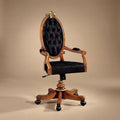 Main angled view of the Meggio Con Cresta executive chair in walnut and black velvet.